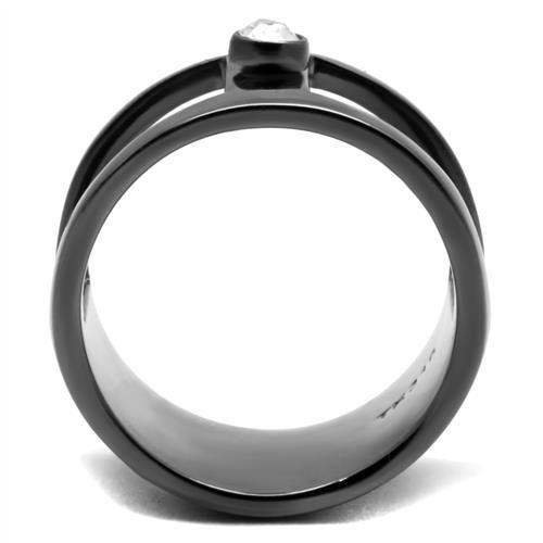 IP Light Black  (IP Gun) Stainless Steel Ring with Top Grade Crystal  in Clear