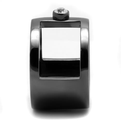 IP Light Black  (IP Gun) Stainless Steel Ring with Top Grade Crystal  in Clear