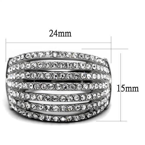 High polished (no plating) Stainless Steel Ring with Top Grade Crystal  in Clear