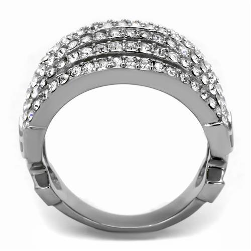 High polished (no plating) Stainless Steel Ring with Top Grade Crystal  in Clear
