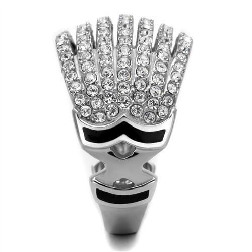 High polished (no plating) Stainless Steel Ring with Top Grade Crystal  in Clear