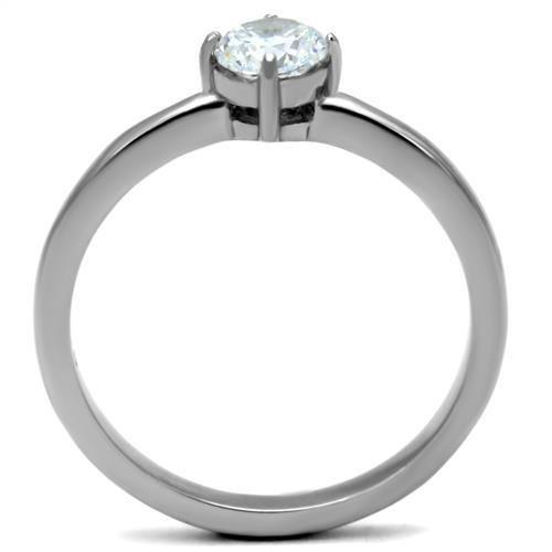 High polished (no plating) Stainless Steel Ring with AAA Grade CZ  in Clear