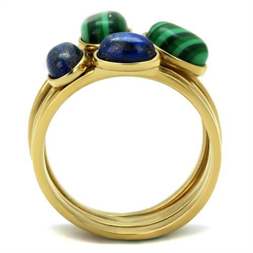 IP Gold(Ion Plating) Stainless Steel Ring with Synthetic MALACHITE in Emerald