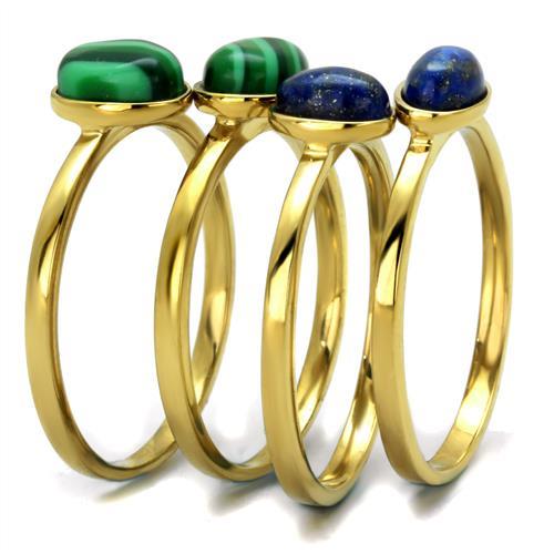 IP Gold(Ion Plating) Stainless Steel Ring with Synthetic MALACHITE in Emerald