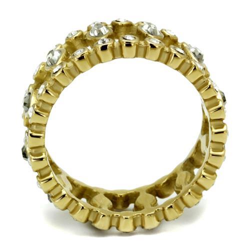 IP Gold(Ion Plating) Stainless Steel Ring with Top Grade Crystal  in Black Diamond