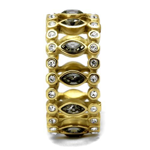 IP Gold(Ion Plating) Stainless Steel Ring with Top Grade Crystal  in Black Diamond