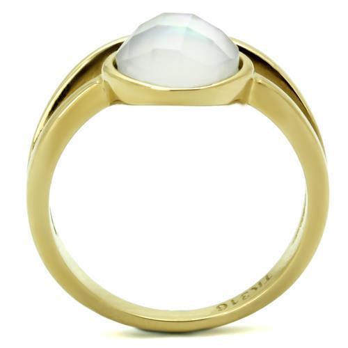 IP Gold(Ion Plating) Stainless Steel Ring with Precious Stone Conch in White