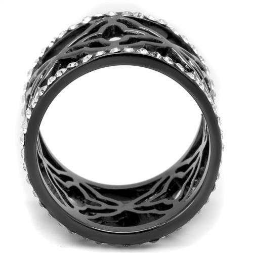 IP Light Black  (IP Gun) Stainless Steel Ring with Top Grade Crystal  in Clear