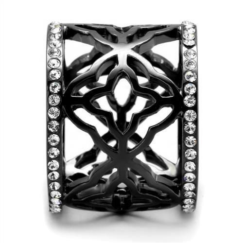 IP Light Black  (IP Gun) Stainless Steel Ring with Top Grade Crystal  in Clear