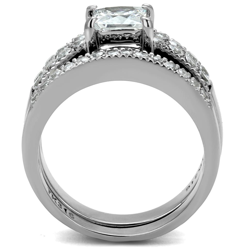 High polished (no plating) Stainless Steel Ring with AAA Grade CZ  in Clear