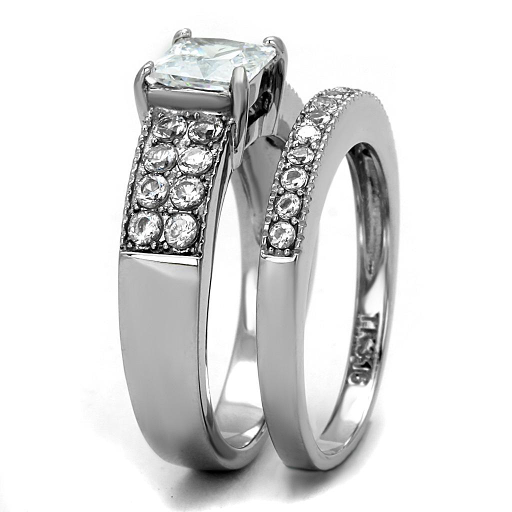 High polished (no plating) Stainless Steel Ring with AAA Grade CZ  in Clear