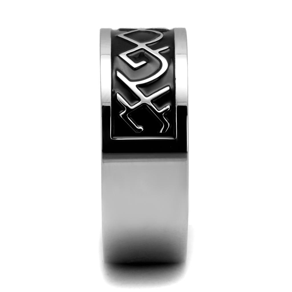 High polished (no plating) Stainless Steel Ring with Epoxy  in Jet