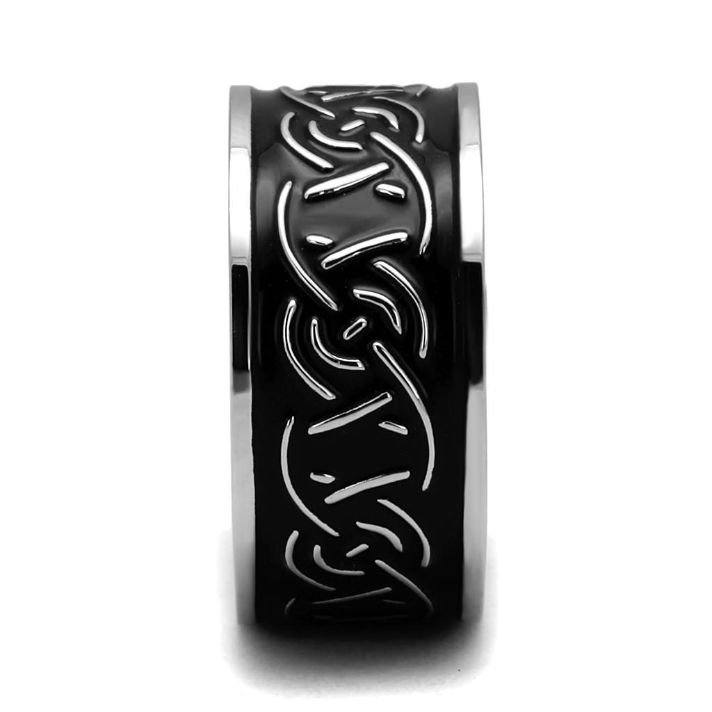 High polished (no plating) Stainless Steel Ring with Epoxy  in Jet