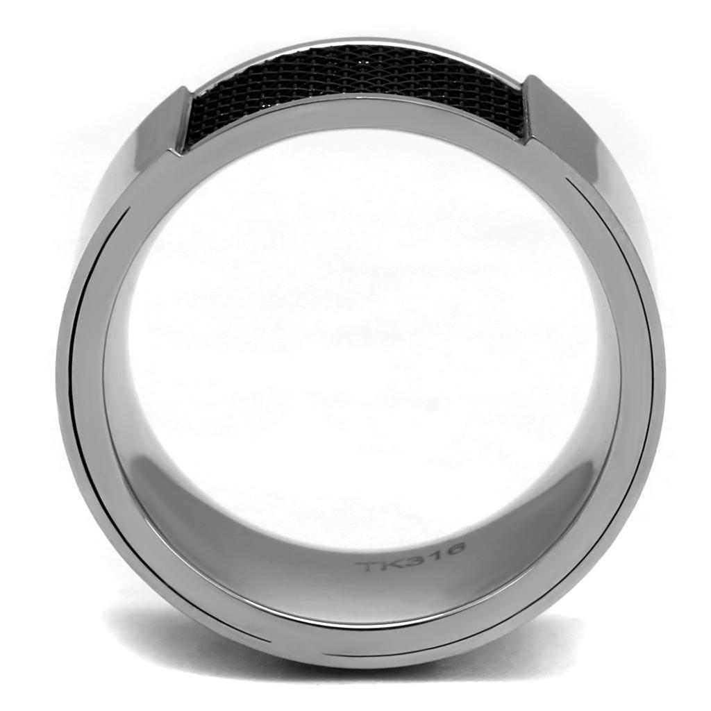 High polished (no plating) Stainless Steel Ring with Epoxy  in Jet