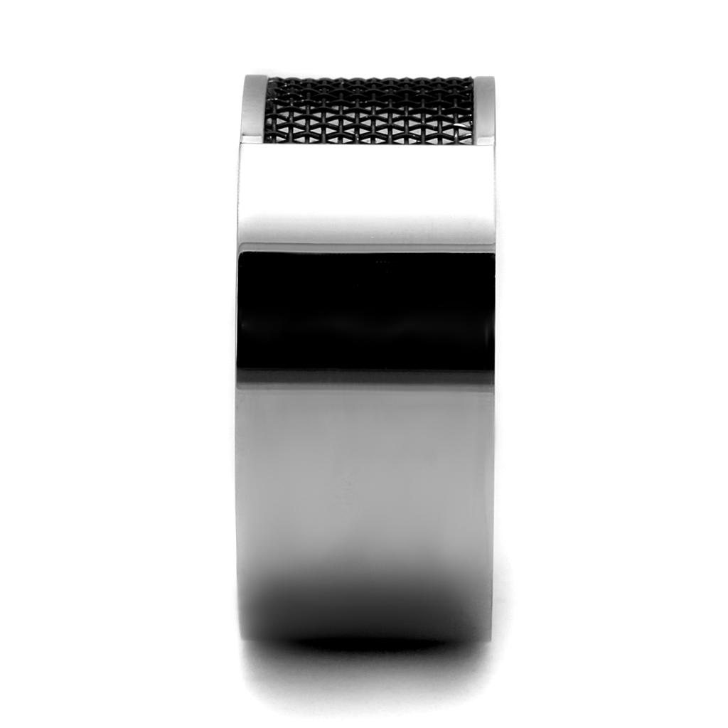 High polished (no plating) Stainless Steel Ring with Epoxy  in Jet