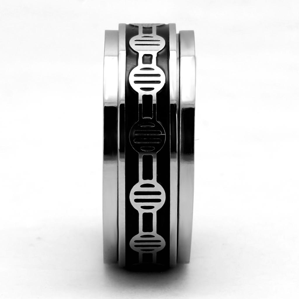 High polished (no plating) Stainless Steel Ring with Epoxy  in Jet