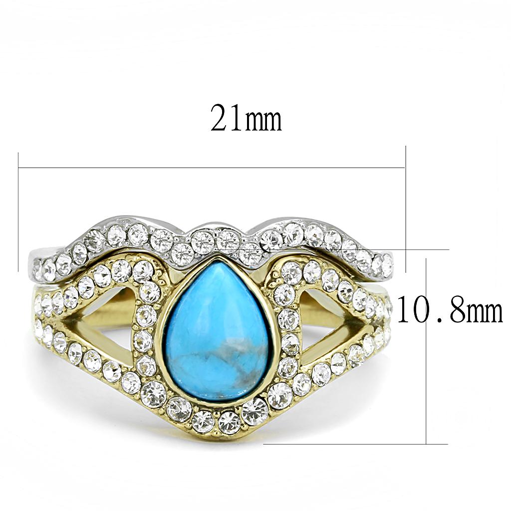 Two-Tone IP Gold (Ion Plating) Stainless Steel Ring with Synthetic Turquoise in Turquoise