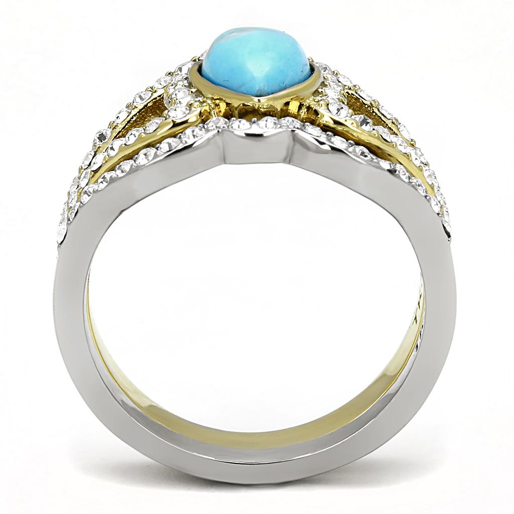 Two-Tone IP Gold (Ion Plating) Stainless Steel Ring with Synthetic Turquoise in Turquoise