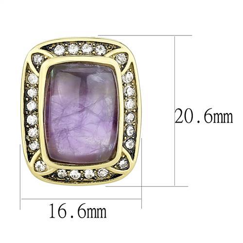 IP Gold(Ion Plating) Stainless Steel Earrings with Semi-Precious Amethyst Crystal in Amethyst
