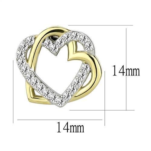 Two-Tone IP Gold (Ion Plating) Stainless Steel Earrings with AAA Grade CZ in Clear