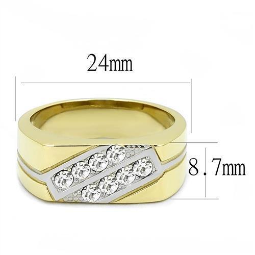 Two-Tone IP Gold (Ion Plating) Stainless Steel Ring with Top Grade Crystal in Clear