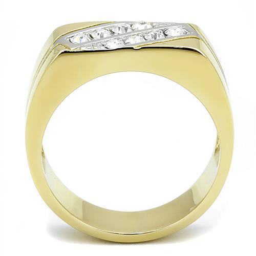 Two-Tone IP Gold (Ion Plating) Stainless Steel Ring with Top Grade Crystal in Clear