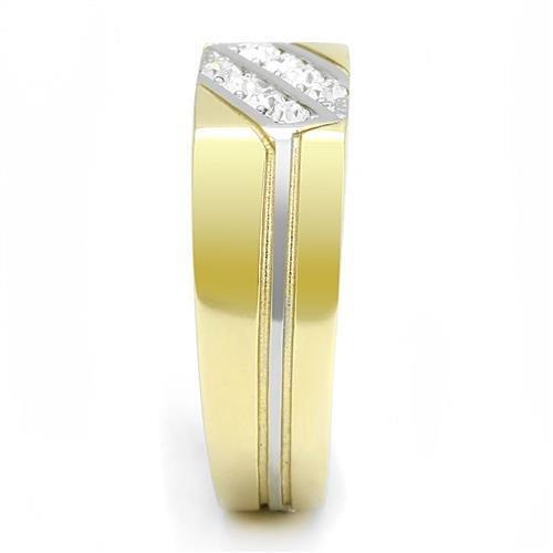 Two-Tone IP Gold (Ion Plating) Stainless Steel Ring with Top Grade Crystal in Clear