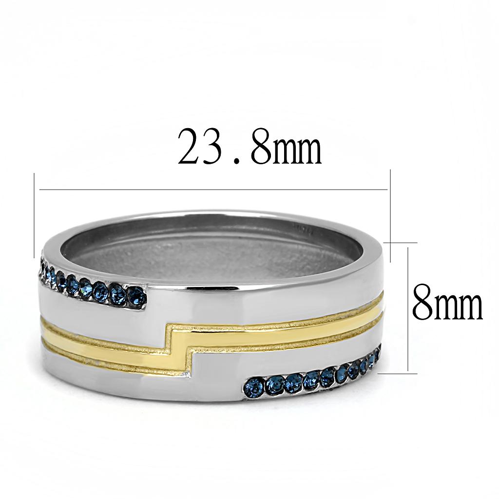 Two-Tone IP Gold (Ion Plating) Stainless Steel Ring with Top Grade Crystal in Montana