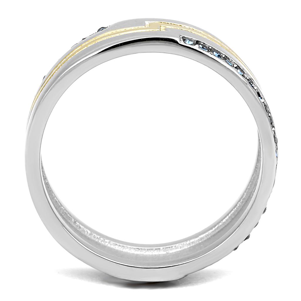 Two-Tone IP Gold (Ion Plating) Stainless Steel Ring with Top Grade Crystal in Montana