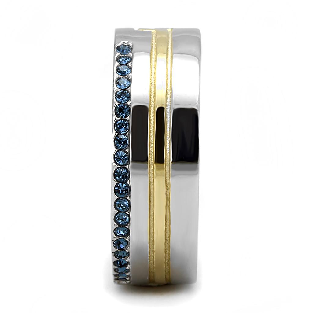 Two-Tone IP Gold (Ion Plating) Stainless Steel Ring with Top Grade Crystal in Montana