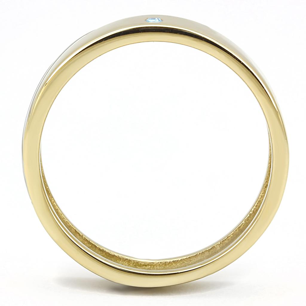 Two-Tone IP Gold (Ion Plating) Stainless Steel Ring with Top Grade Crystal in Sea Blue