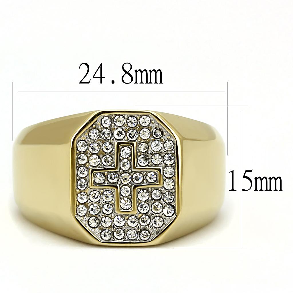 Two-Tone IP Gold (Ion Plating) Stainless Steel Ring with Top Grade Crystal in Clear