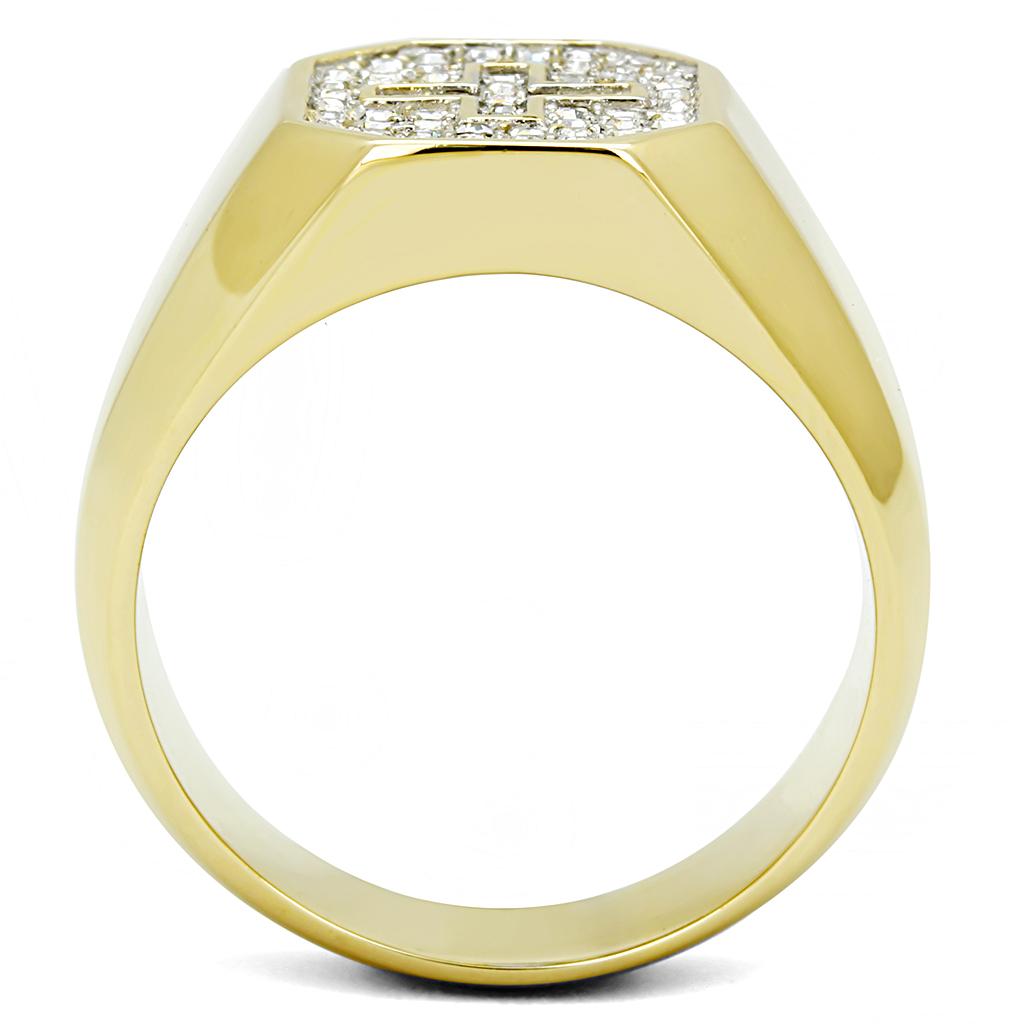 Two-Tone IP Gold (Ion Plating) Stainless Steel Ring with Top Grade Crystal in Clear