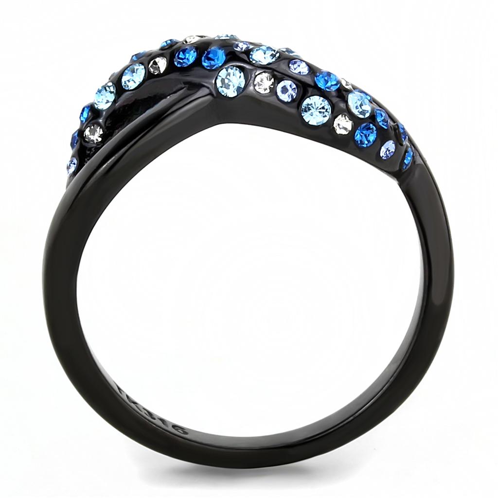 IP Black(Ion Plating) Stainless Steel Ring with Top Grade Crystal in Multi Color