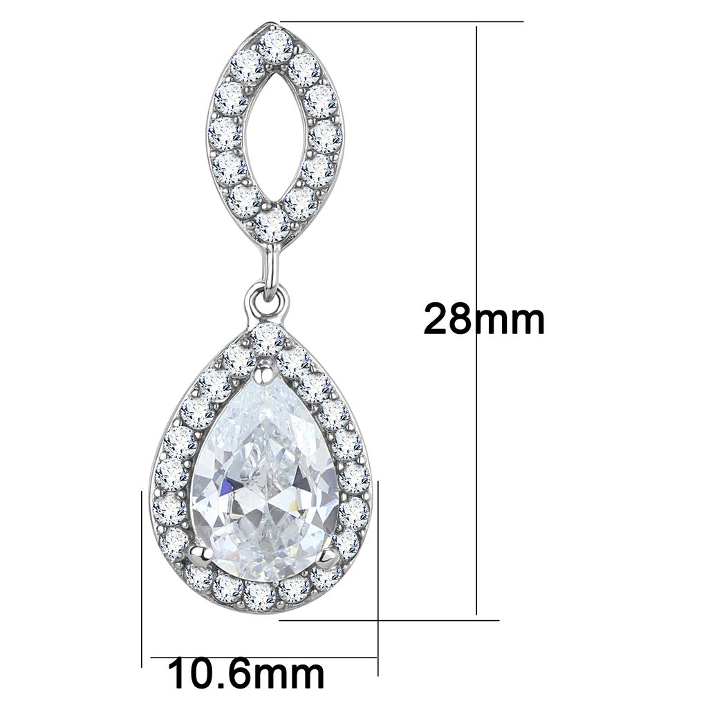 High polished (no plating) Stainless Steel Earrings with AAA Grade CZ in Clear