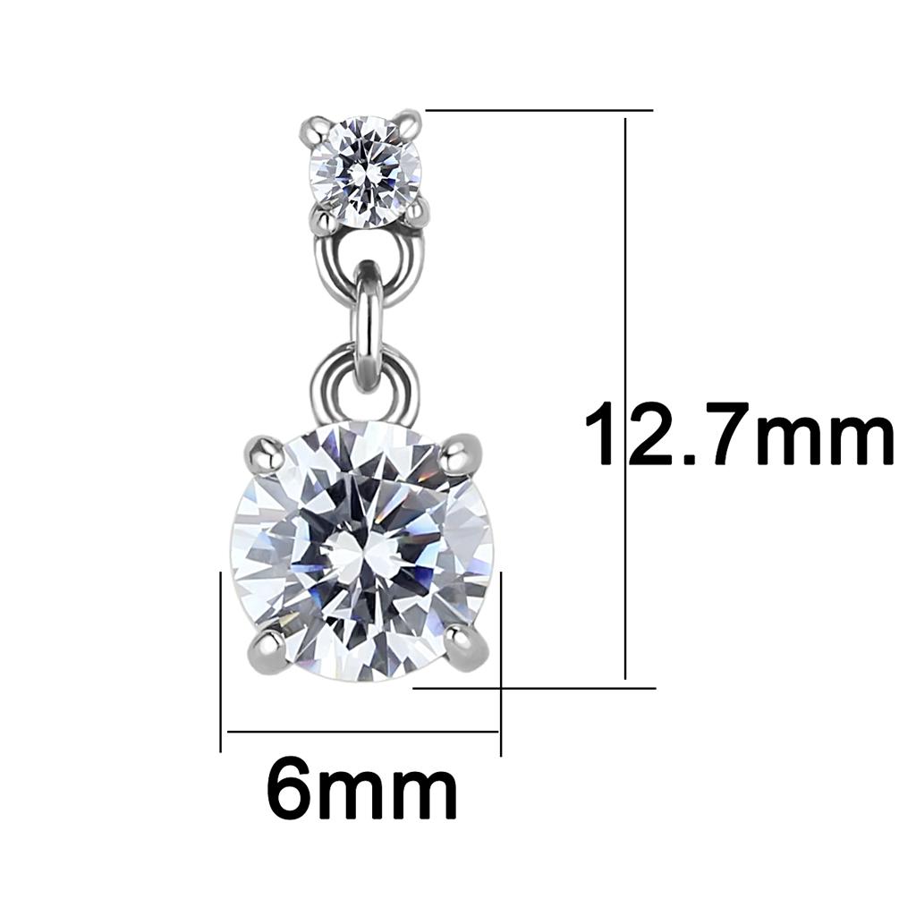 High polished (no plating) Stainless Steel Earrings with AAA Grade CZ in Clear
