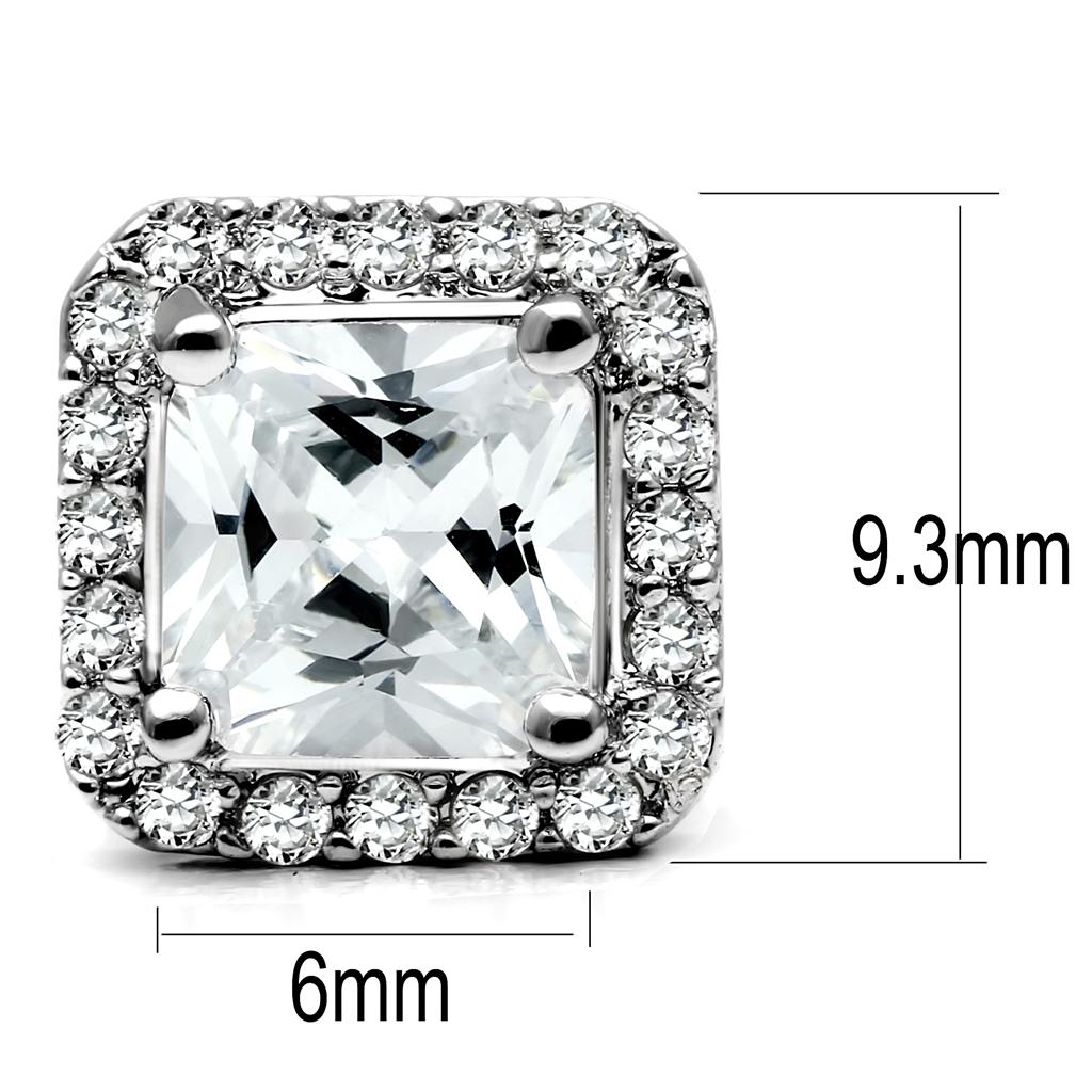 High polished (no plating) Stainless Steel Earrings with AAA Grade CZ in Clear