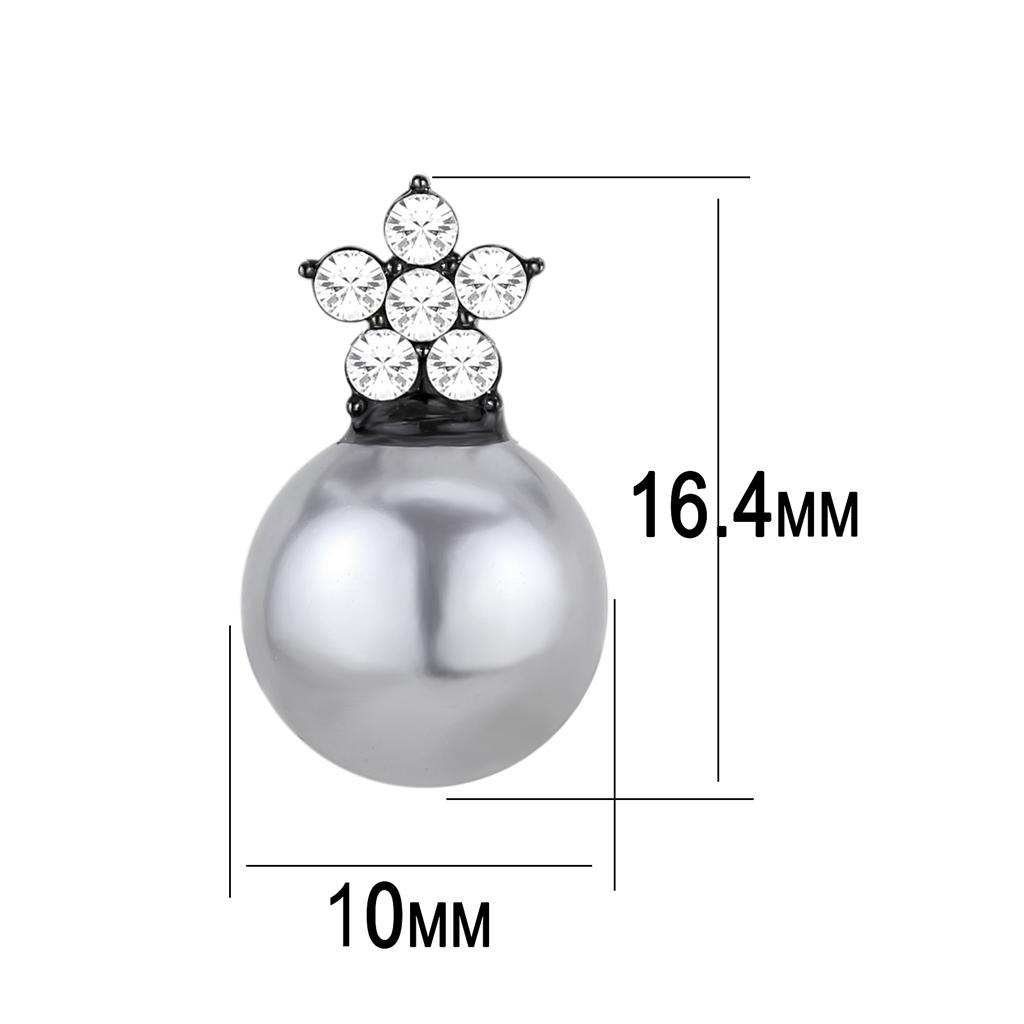 IP Black(Ion Plating) Stainless Steel Earrings with Synthetic Pearl in Light Gray