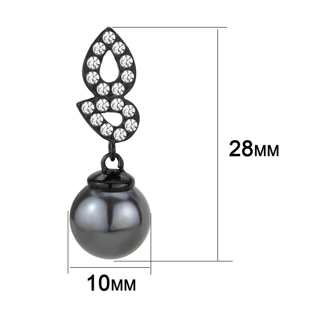 IP Black(Ion Plating) Stainless Steel Earrings with Synthetic Pearl in Gray