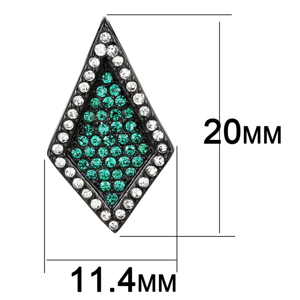 IP Black(Ion Plating) Stainless Steel Earrings with Top Grade Crystal in Emerald