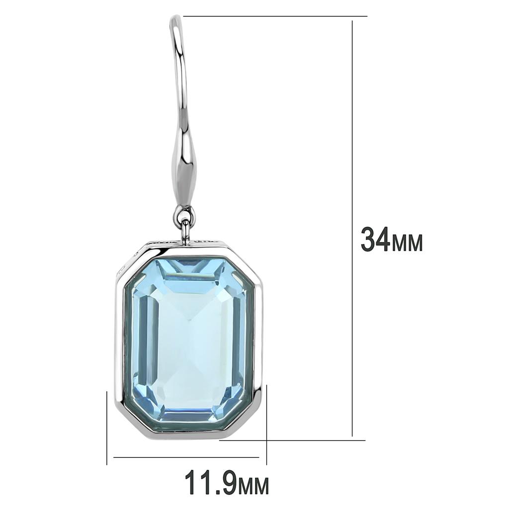 High polished (no plating) Stainless Steel Earrings with Top Grade Crystal in Sea Blue