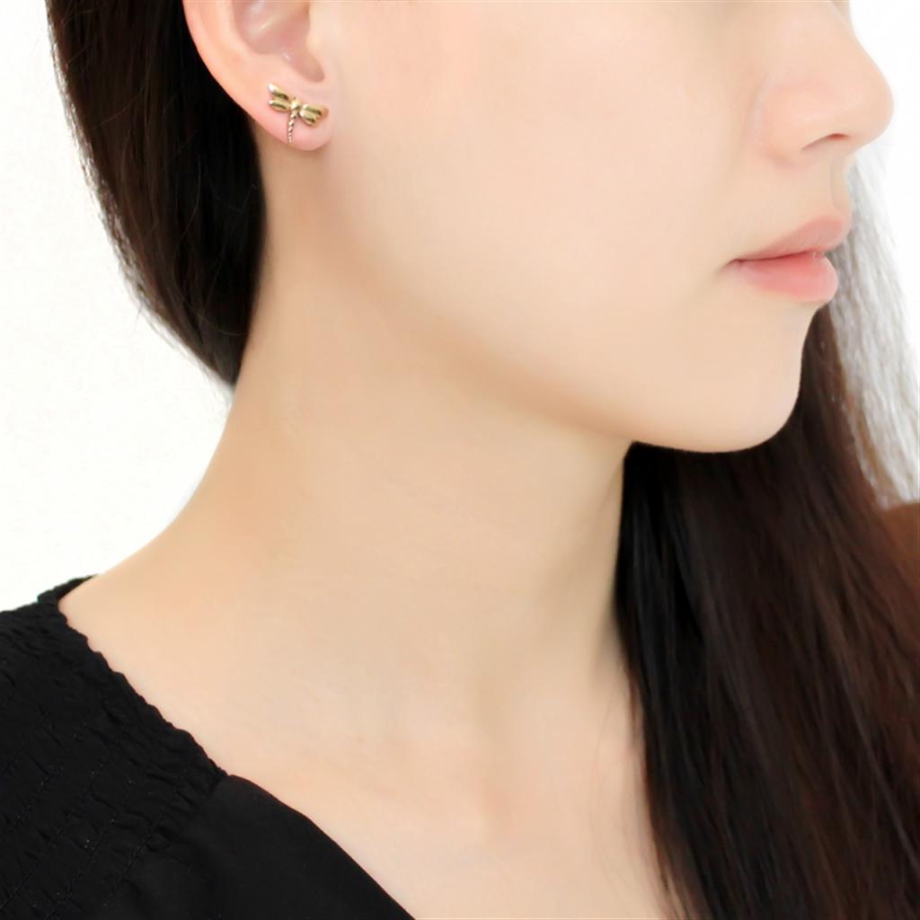 IP Gold(Ion Plating) Stainless Steel Earrings with No Stone