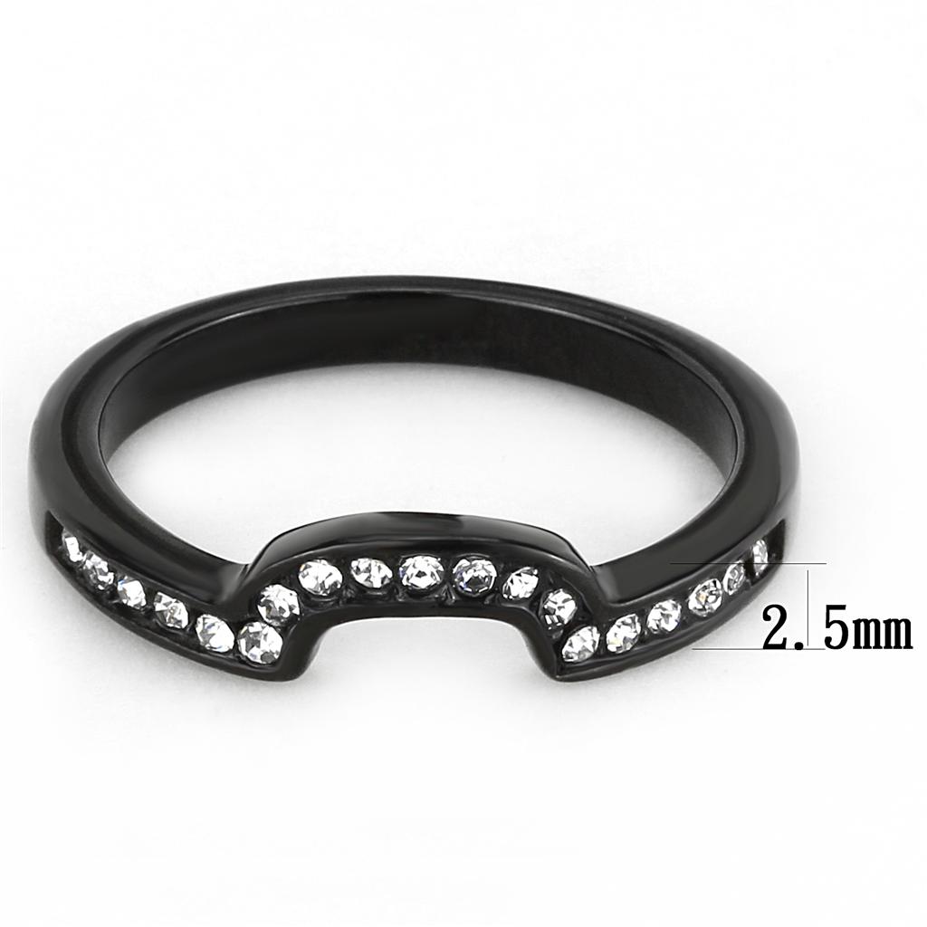 IP Black(Ion Plating) Stainless Steel Ring with Top Grade Crystal in Clear