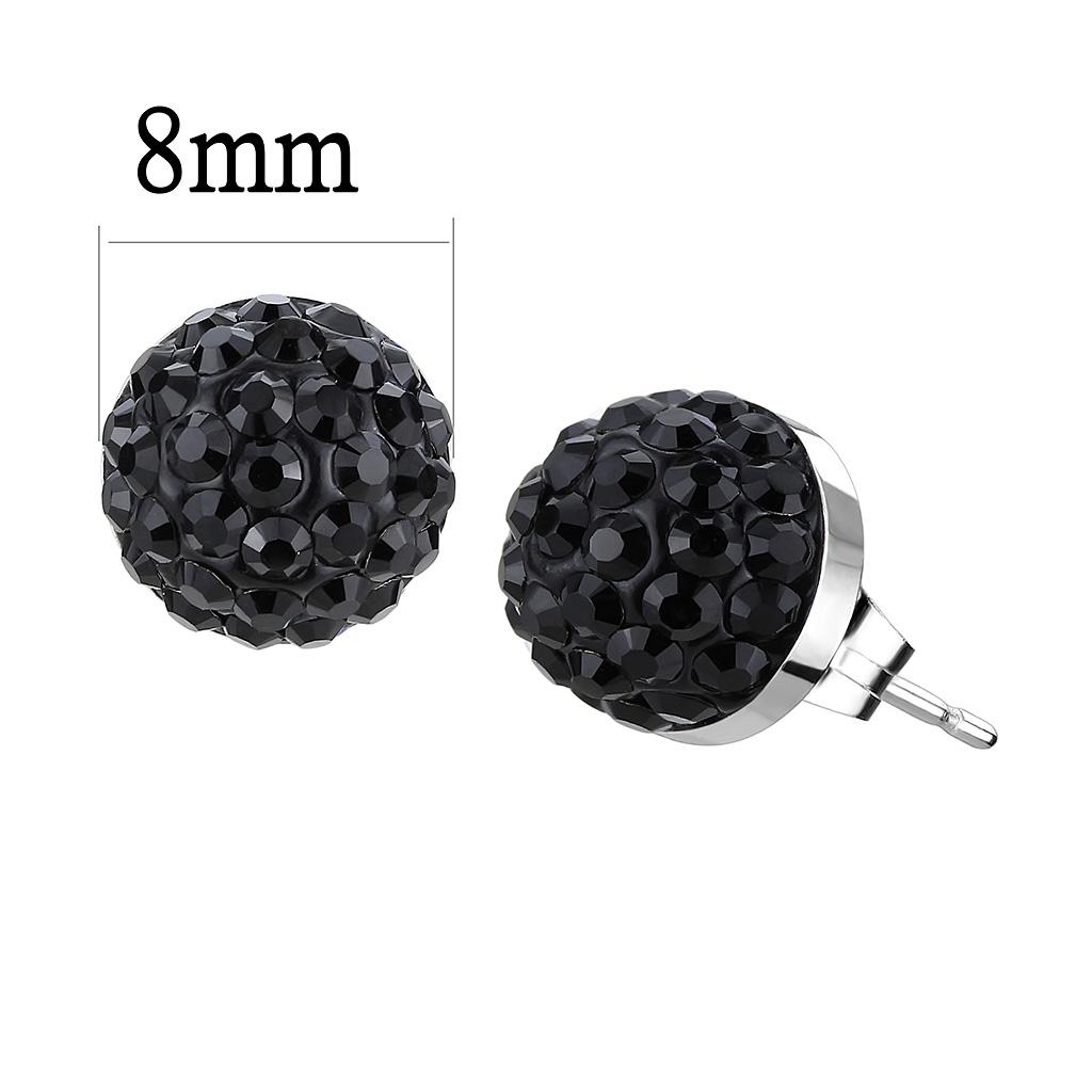 High polished (no plating) Stainless Steel Earrings with Top Grade Crystal in Jet