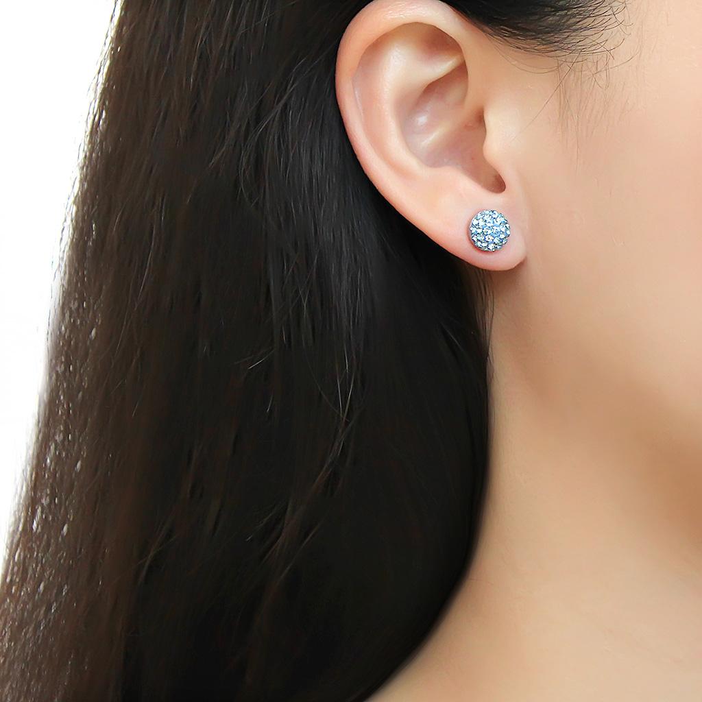 High polished (no plating) Stainless Steel Earrings with Top Grade Crystal in Sea Blue
