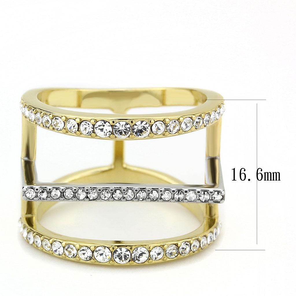 Two-Tone IP Gold (Ion Plating) Stainless Steel Ring with Top Grade Crystal in Clear