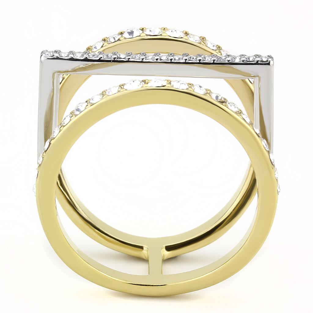 Two-Tone IP Gold (Ion Plating) Stainless Steel Ring with Top Grade Crystal in Clear