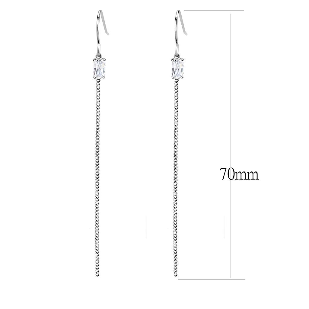 High polished (no plating) Stainless Steel Earrings with AAA Grade CZ in Clear
