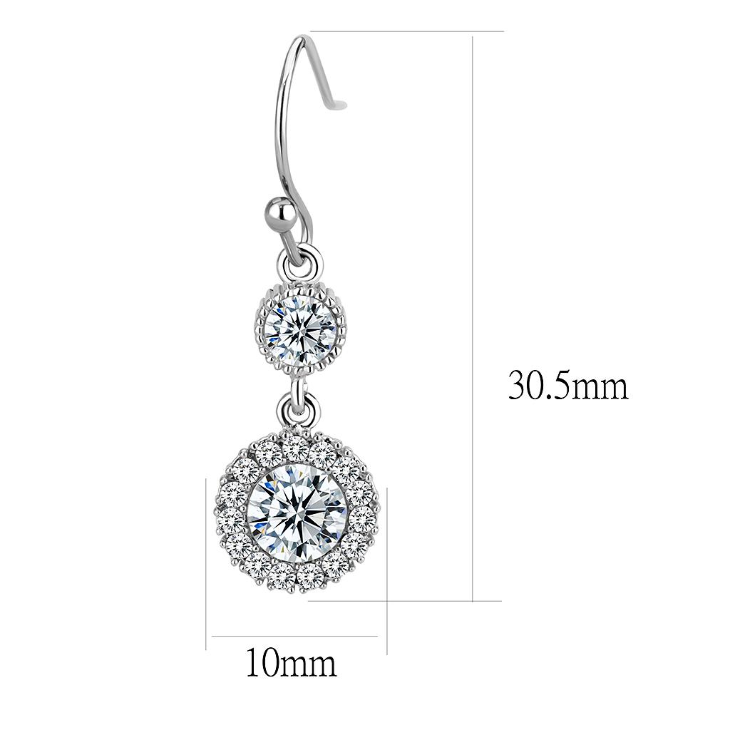 High polished (no plating) Stainless Steel Earrings with AAA Grade CZ in Clear