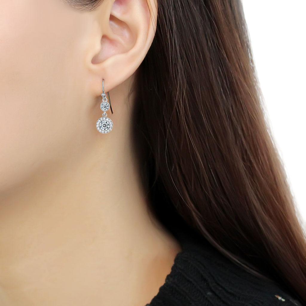 High polished (no plating) Stainless Steel Earrings with AAA Grade CZ in Clear
